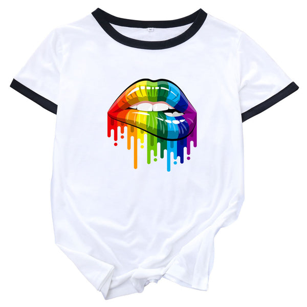 Blusa Arcoíris de Colores Bloqueados Manga Corta