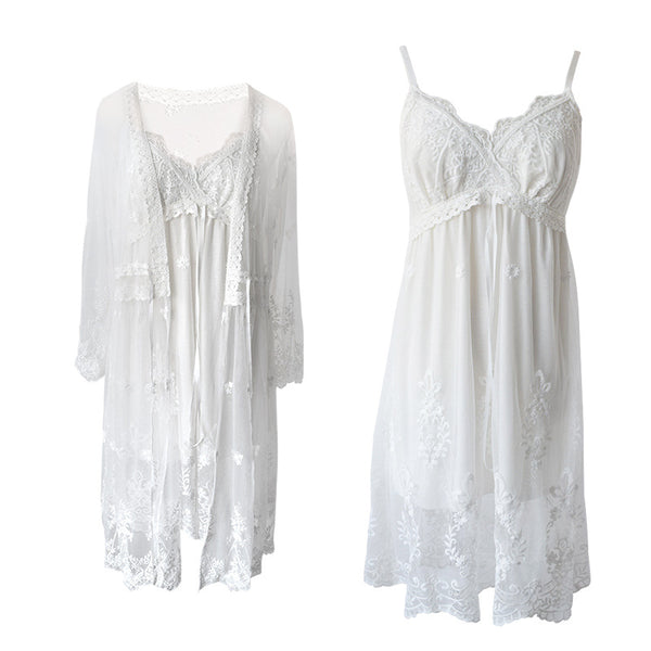 Conjunto de 2 Batas Camisones de Encaje Blanco para Mujer - Image 4