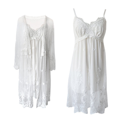 Conjunto de 2 Batas Camisones de Encaje Blanco para Mujer - Image 4