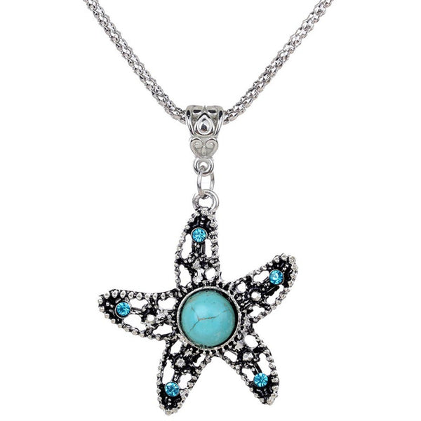 Collar de Turquesa con Diamantes Estilo Europeo y Americano
