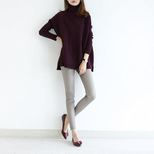 Cardigan Lazy Style Cuello Alto Trenzado Grueso para Mujer - Image 9