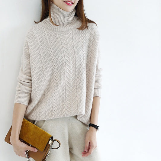 Cardigan Lazy Style Cuello Alto Trenzado Grueso para Mujer