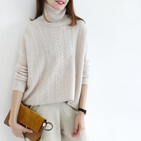 Cardigan Lazy Style Cuello Alto Trenzado Grueso para Mujer