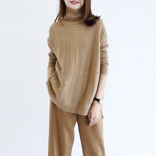 Cardigan Lazy Style Cuello Alto Trenzado Grueso para Mujer - Image 2