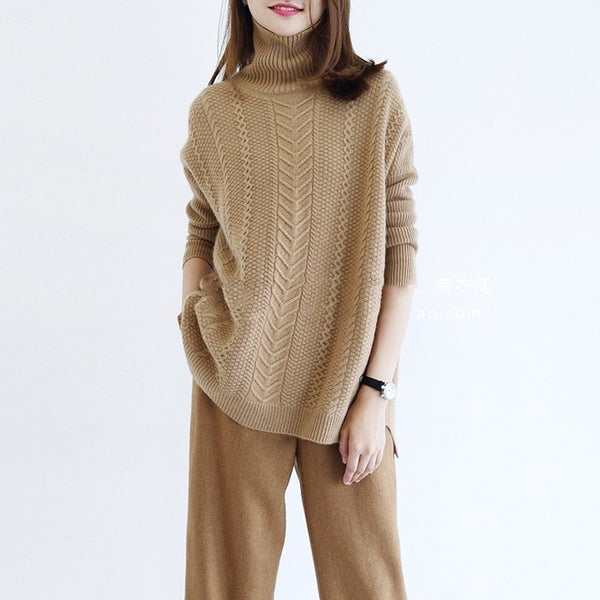 Cardigan Lazy Style Cuello Alto Trenzado Grueso para Mujer