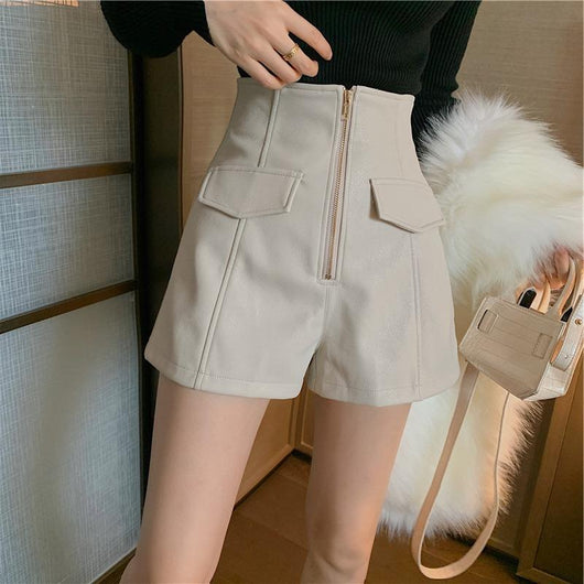 Pantalones de Cuero Cintura Alta Pierna Ancha Slim - Image 9