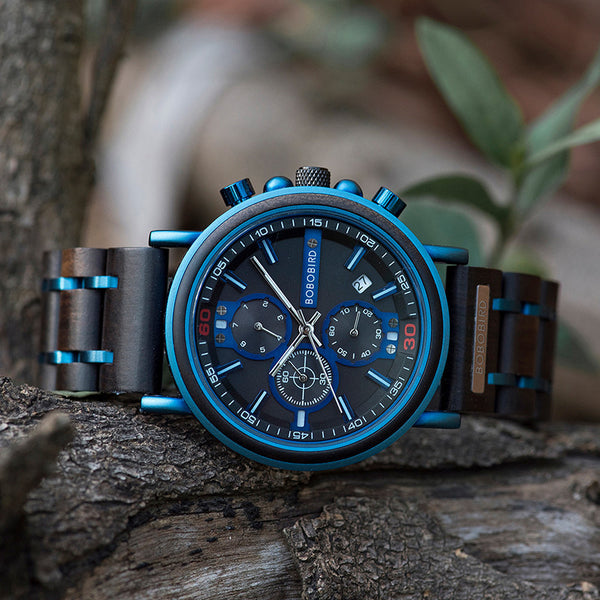 Reloj Cronógrafo de Madera Azul