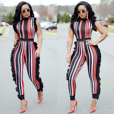 Jumpsuit Rayado sin Mangas con Detalles de Madera - Diseño Europeo Moderno - Image 3