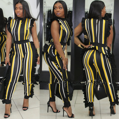 Jumpsuit Rayado sin Mangas con Detalles de Madera - Diseño Europeo Moderno - Image 5