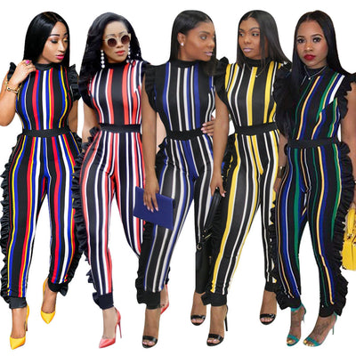 Jumpsuit Rayado sin Mangas con Detalles de Madera - Diseño Europeo Moderno - Image 4