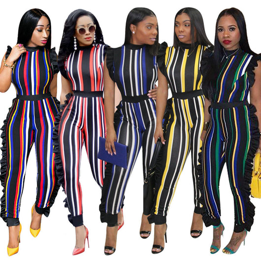 Jumpsuit Rayado sin Mangas con Detalles de Madera - Diseño Europeo Moderno - Image 4