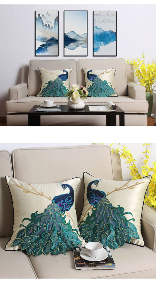 Cojín Decorativo Estilo Chino con Bordado de Pavo Real para Sofá y Cama - Image 14