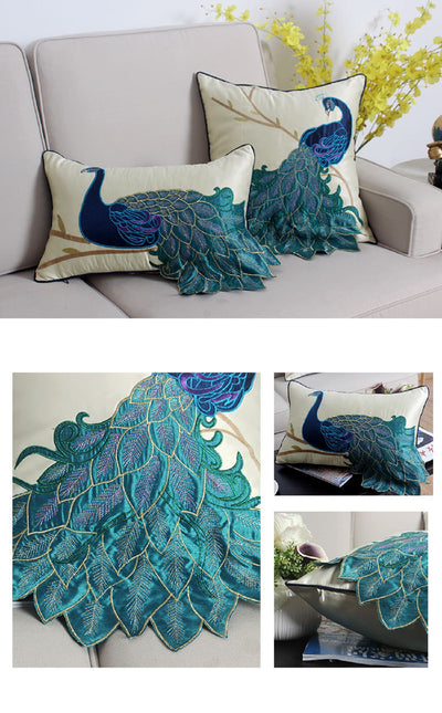 Cojín Decorativo Estilo Chino con Bordado de Pavo Real para Sofá y Cama - Image 16