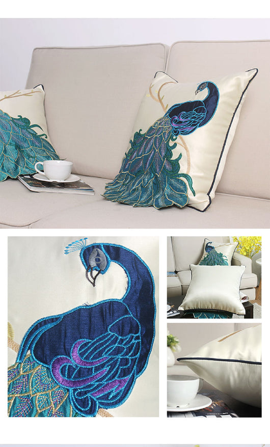 Cojín Decorativo Estilo Chino con Bordado de Pavo Real para Sofá y Cama - Image 15
