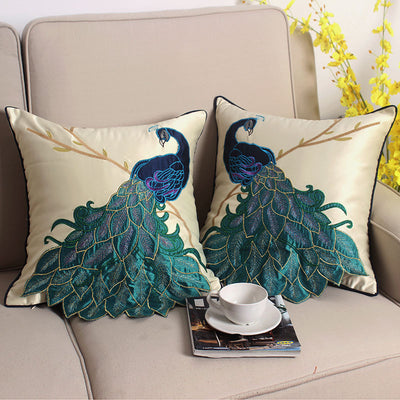 Cojín Decorativo Estilo Chino con Bordado de Pavo Real para Sofá y Cama - Image 6