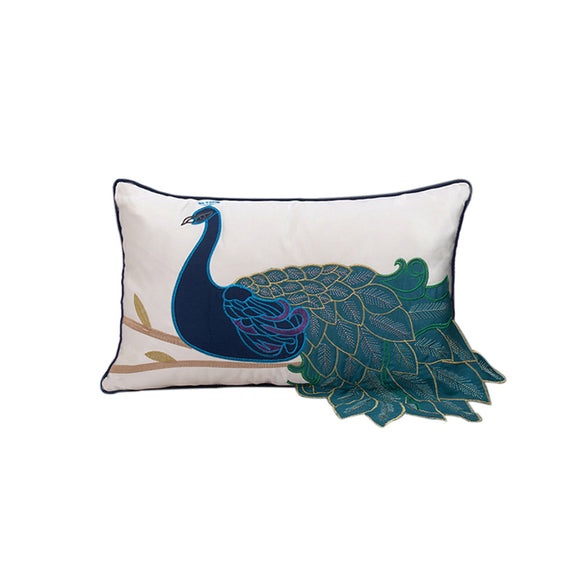 Cojín Decorativo Estilo Chino con Bordado de Pavo Real para Sofá y Cama