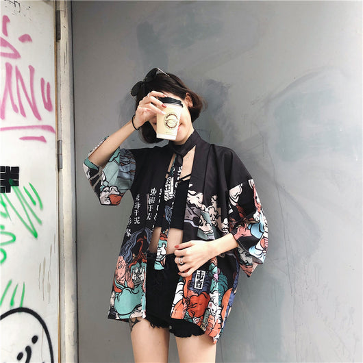Kimono Ligero Estilo Harajuku - Abrigo Protector UV para Mujer Verano - Image 8