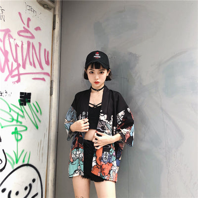 Kimono Ligero Estilo Harajuku - Abrigo Protector UV para Mujer Verano - Image 3