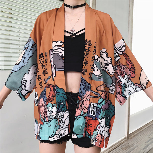 Kimono Ligero Estilo Harajuku - Abrigo Protector UV para Mujer Verano