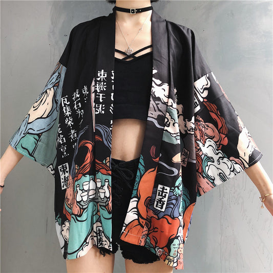 Kimono Ligero Estilo Harajuku - Abrigo Protector UV para Mujer Verano