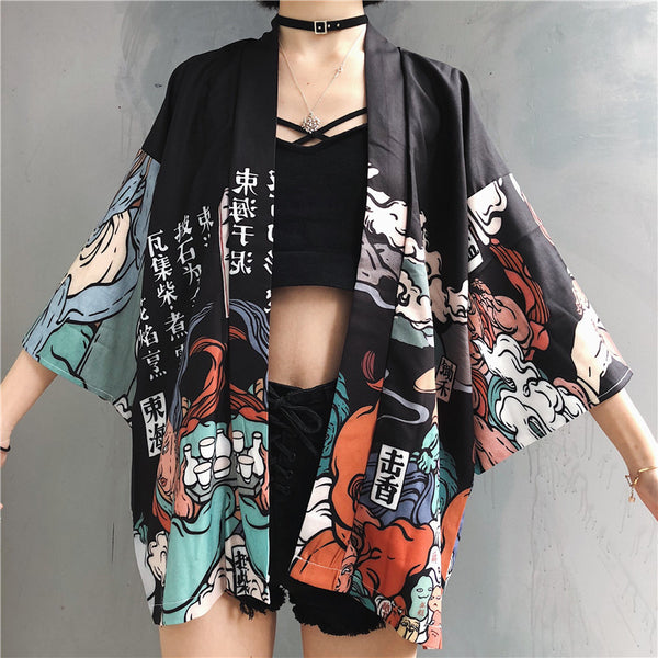 Kimono Ligero Estilo Harajuku - Abrigo Protector UV para Mujer Verano