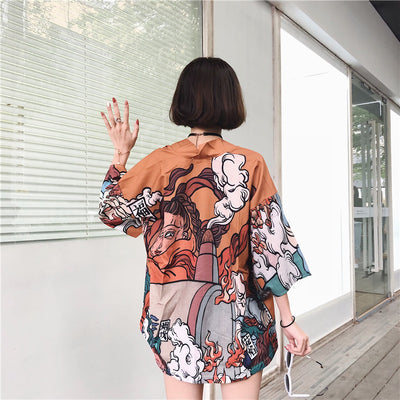 Kimono Ligero Estilo Harajuku - Abrigo Protector UV para Mujer Verano - Image 5