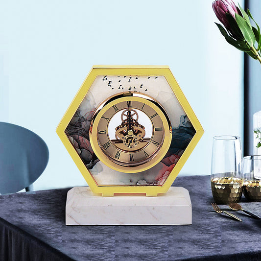 Reloj de Mármol Silencioso para Escritorio - Decoración Minimalista Moderna