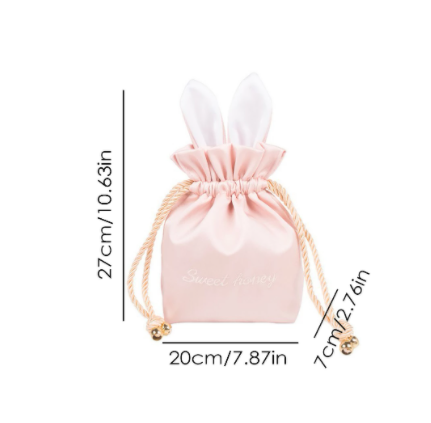 Bolsa de Almacenamiento de Joyas y Cosméticos con Orejas de Conejo - Seda con Cordón - Image 4