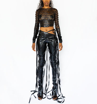 Pantalones de Cuero PU con Cintura Oblicua y Cordones - Estilo Europeo Casual para Otoño e Invierno - Image 8