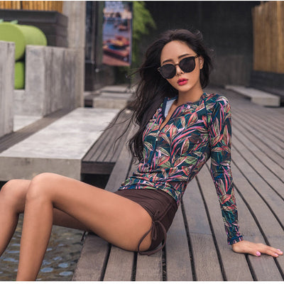 Traje de Baño Mujer Cintura Alta con Mangas Largas y Estampado - Image 10