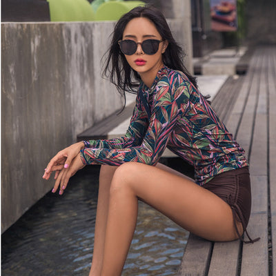 Traje de Baño Mujer Cintura Alta con Mangas Largas y Estampado - Image 11