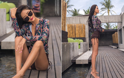 Traje de Baño Mujer Cintura Alta con Mangas Largas y Estampado - Image 2