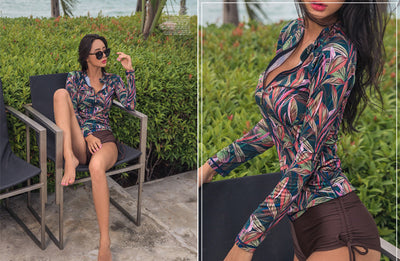 Traje de Baño Mujer Cintura Alta con Mangas Largas y Estampado - Image 3