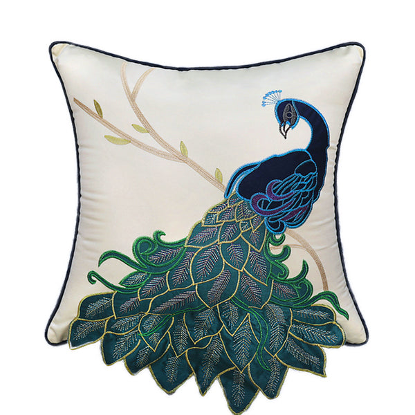 Cojín Decorativo Estilo Chino con Bordado de Pavo Real para Sofá y Cama