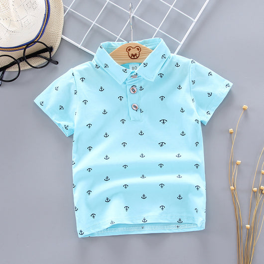 Conjunto Infantil Estilo Coreano con Estampado de Ancla - Playera Manga Corta - Image 2