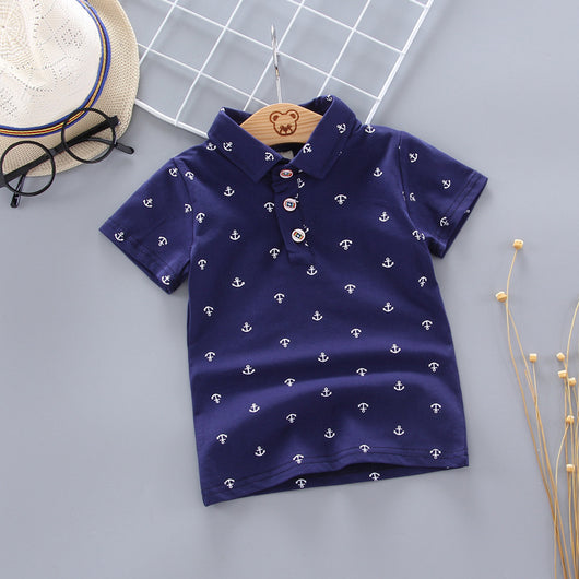 Conjunto Infantil Estilo Coreano con Estampado de Ancla - Playera Manga Corta - Image 3