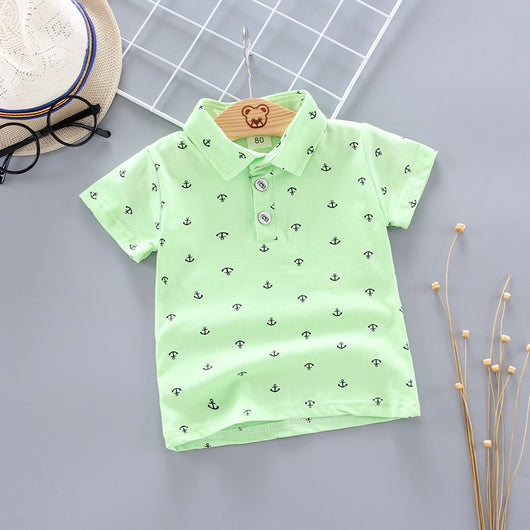Conjunto Infantil Estilo Coreano con Estampado de Ancla - Playera Manga Corta - Image 4