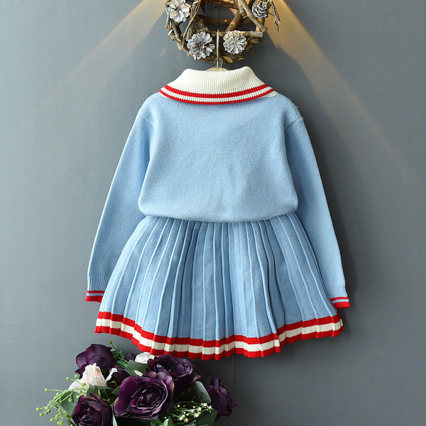 Conjunto Universitario: Suéter Tejido Manga Larga + Falda Corta
