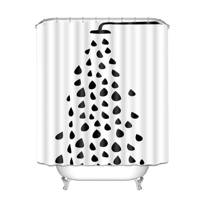 Gray and white damask shower curtain with a black Eiffel Tower graphic, made of waterproof polyester.