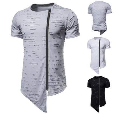 Playera Casual para Hombre con Cierre Diagonal y Diseño Moderno