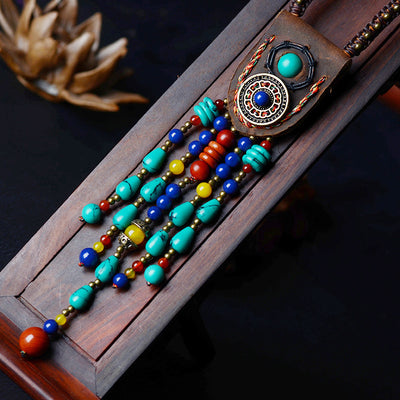 Cadena Tibetana de Cuero con Dije de Borlas Estilo Contemporáneo - Image 12