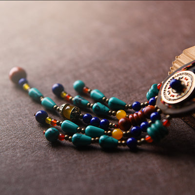 Cadena Tibetana de Cuero con Dije de Borlas Estilo Contemporáneo - Image 11