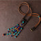 Cadena Tibetana de Cuero con Dije de Borlas Estilo Contemporáneo