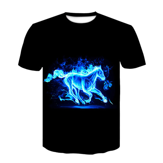 Playera Hombre Cuello Redondo Estampado Digital 3D Caballo - Manga Corta Tendencia Juvenil - Image 14