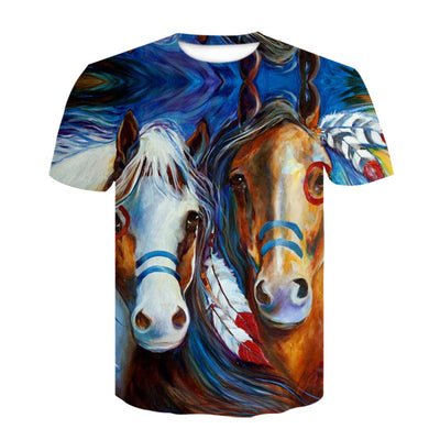 Playera Hombre Cuello Redondo Estampado Digital 3D Caballo - Manga Corta Tendencia Juvenil - Image 18