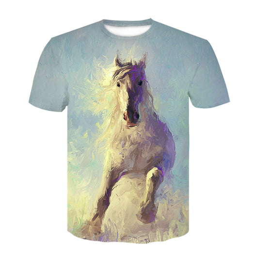 Playera Hombre Cuello Redondo Estampado Digital 3D Caballo - Manga Corta Tendencia Juvenil - Image 12