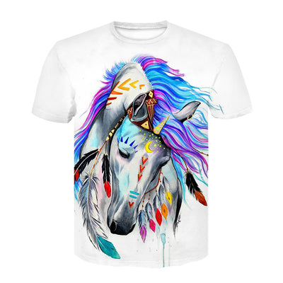 Playera Hombre Cuello Redondo Estampado Digital 3D Caballo - Manga Corta Tendencia Juvenil - Image 9