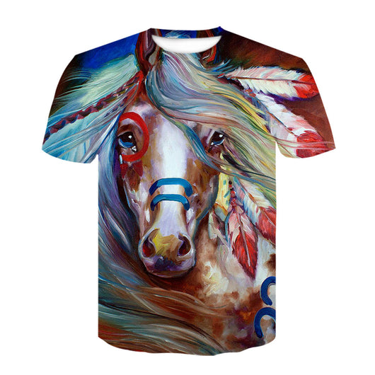 Playera Hombre Cuello Redondo Estampado Digital 3D Caballo - Manga Corta Tendencia Juvenil - Image 5