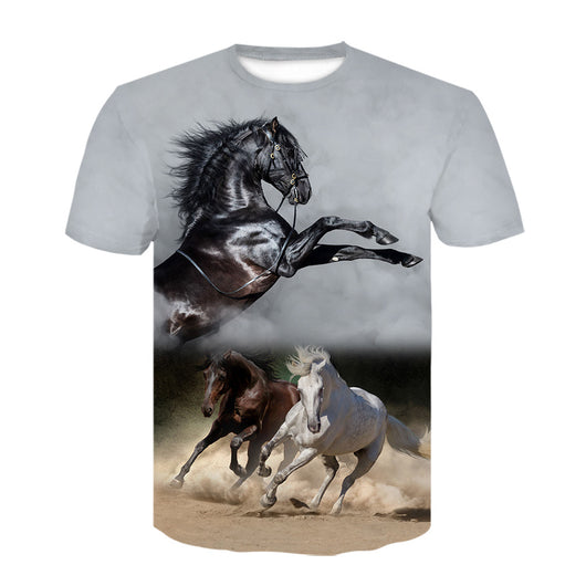 Playera Hombre Cuello Redondo Estampado Digital 3D Caballo - Manga Corta Tendencia Juvenil - Image 2
