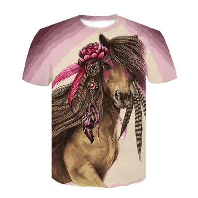 Playera Hombre Cuello Redondo Estampado Digital 3D Caballo - Manga Corta Tendencia Juvenil - Image 4